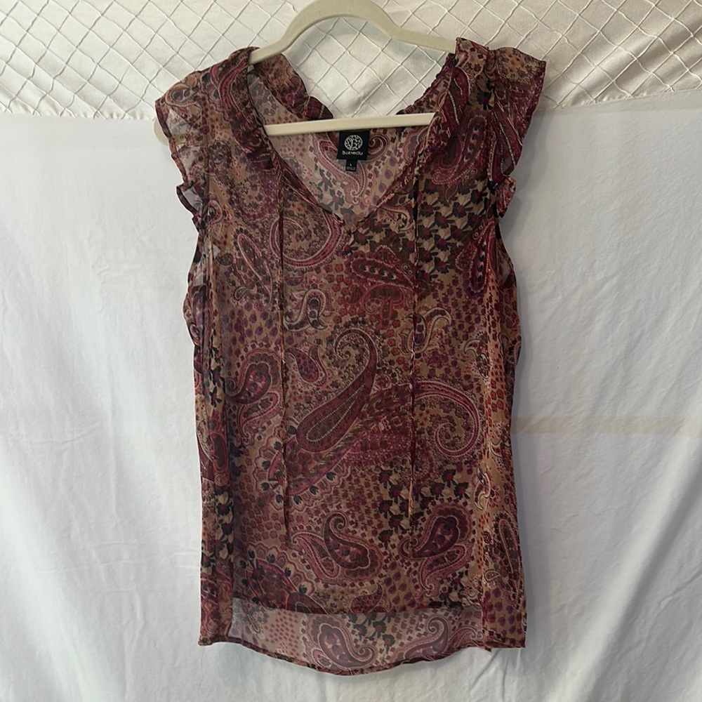 Bobeau Red and Brown Cap Sleeve Blouse